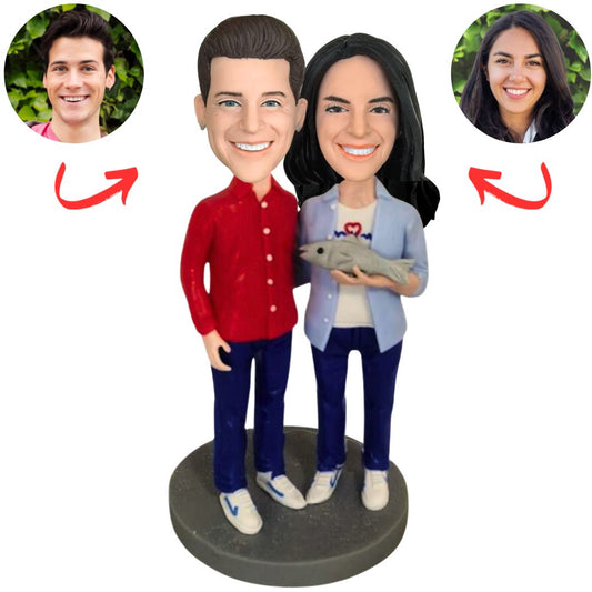 Couple Holding Fish Custom Bobbleheads