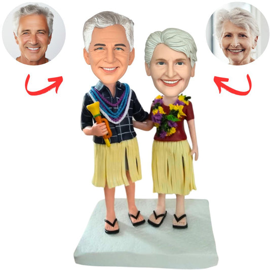 Couple Wearing Grass Skirts Custom Bobbleheads