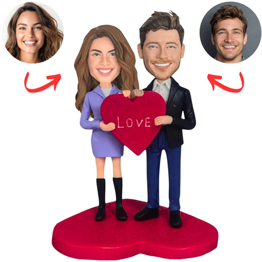 Couple Holding Love Heart Custom Bobbleheads
