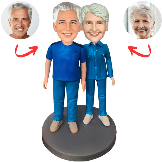 Couple in Blue Suit Custom Bobbleheads