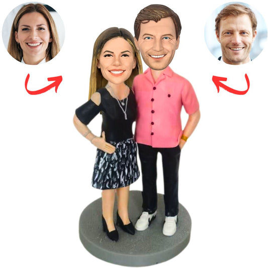 Pink Shirt Man Custom Couple Bobbleheads