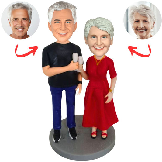 Couple Clinking Glasses Drinking Custom Bobbleheads