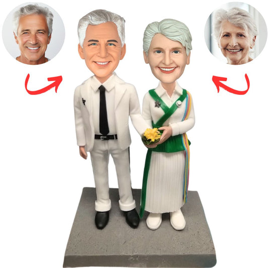 Couple in White Suits Custom Couple Bobbleheads