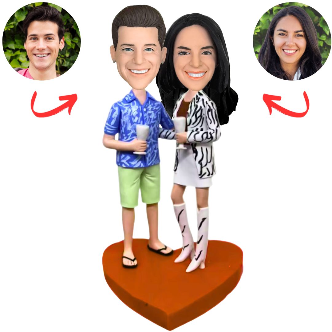 Fashionable Couple with Wine Custom Couple Bobbleheads