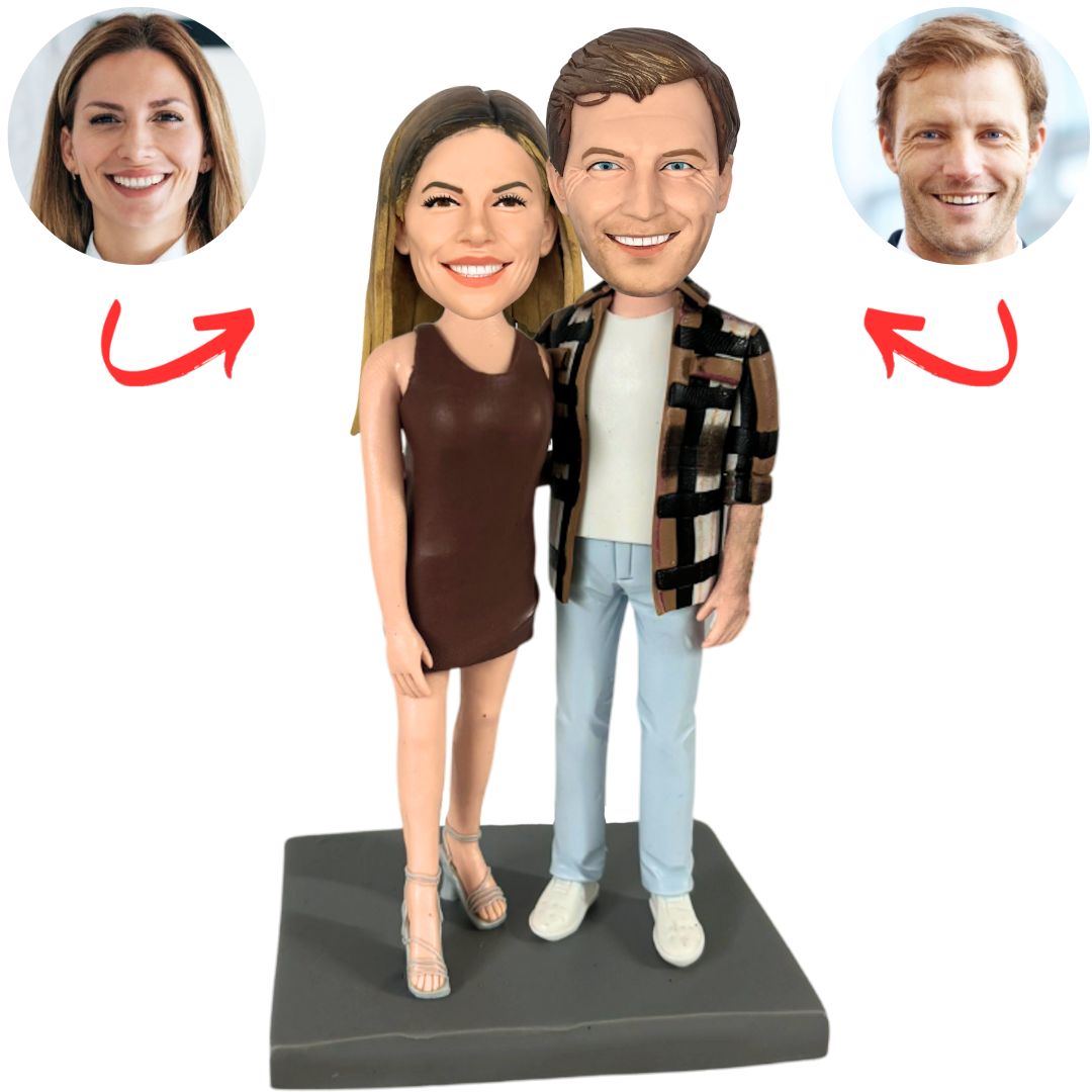 Casual Happy Couple Custom Couple Bobbleheads