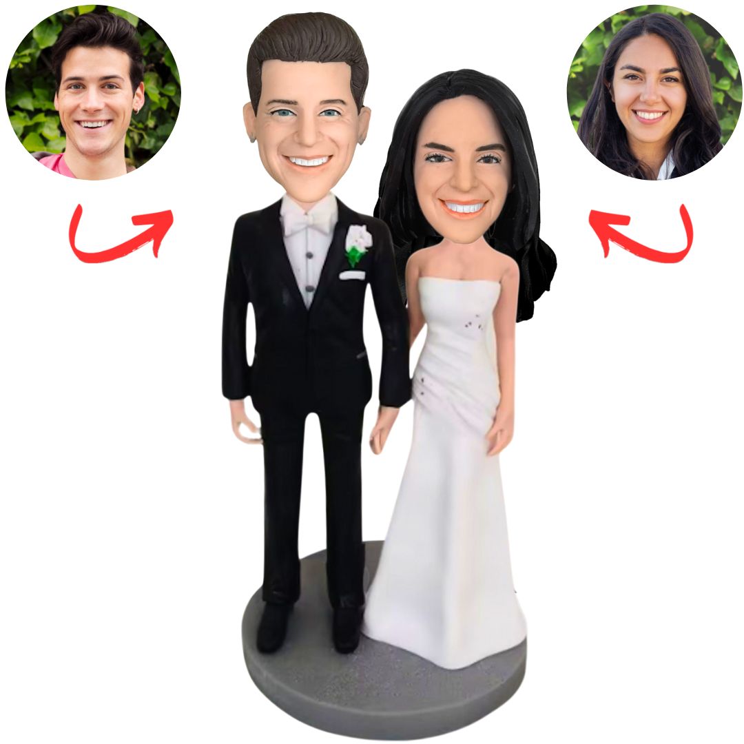 Couple in Wedding Attire Custom Wedding Bobbleheads