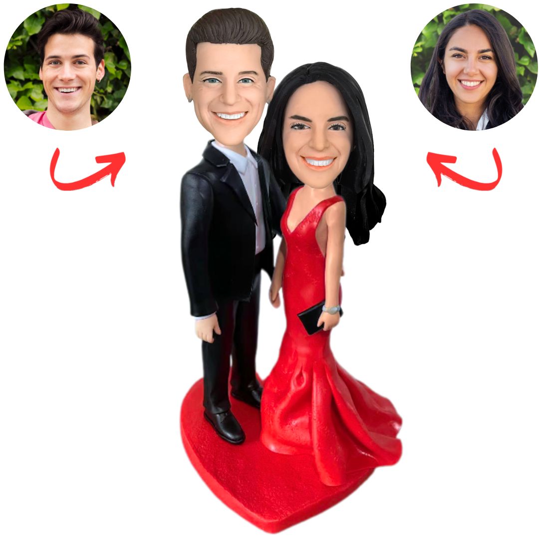 Couple Woman in Red Dress Custom Bobbleheads