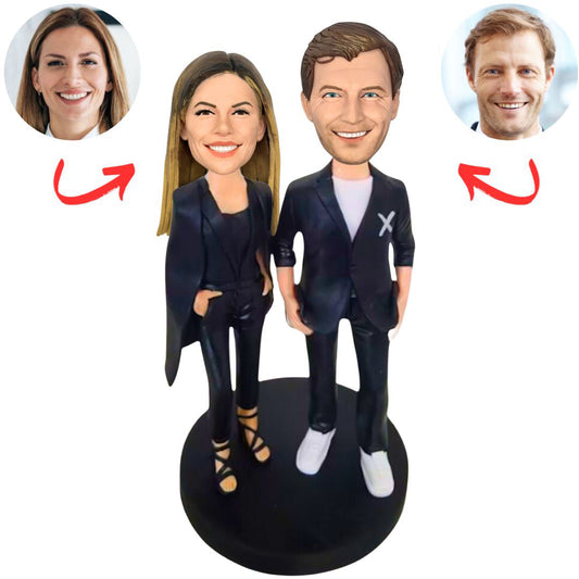 Black Suit Cool Couple Custom Bobbleheads