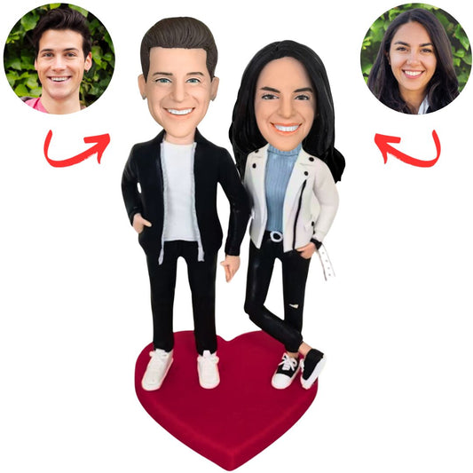 Happy Couple in Jacket Custom Bobbleheads