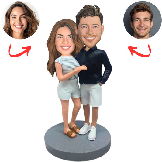 Casual Couple in Shorts Custom Bobbleheads