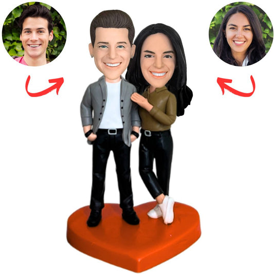 Casual Couple in Black Pants Custom Bobbleheads