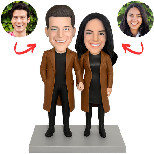 Couple Wearing Brown Couple Windbreaker Custom Bobbleheads
