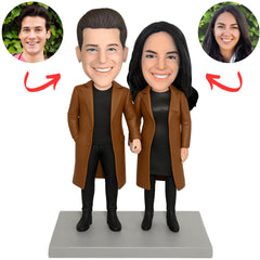 Couple Wearing Brown Couple Windbreaker Custom Bobbleheads