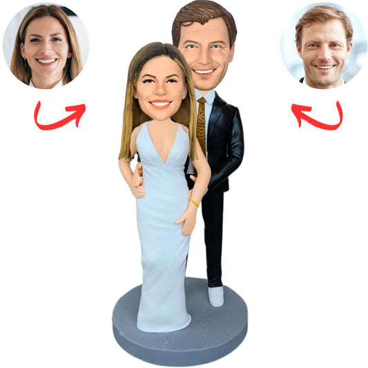 Man Hugs Woman's Waist Couple Custom Bobbleheads