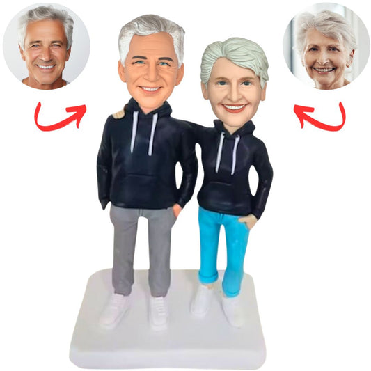 Couple Wearing Hoodies Custom Bobbleheads