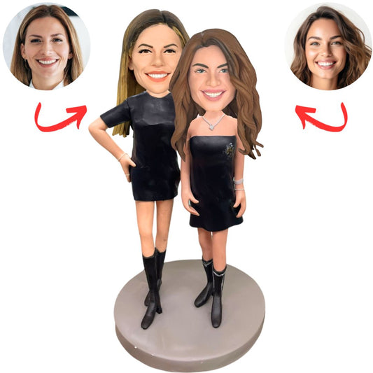 Two Women in Black Dresses Best Friends Custom Bobbleheads