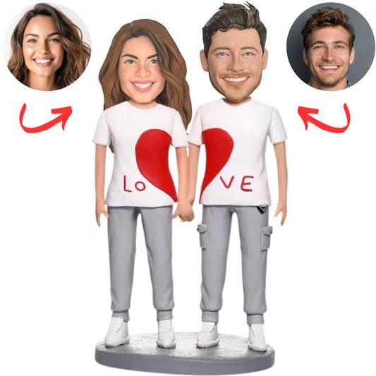 LOVE Clothes Happy Couple Custom Bobbleheads Cake Topper