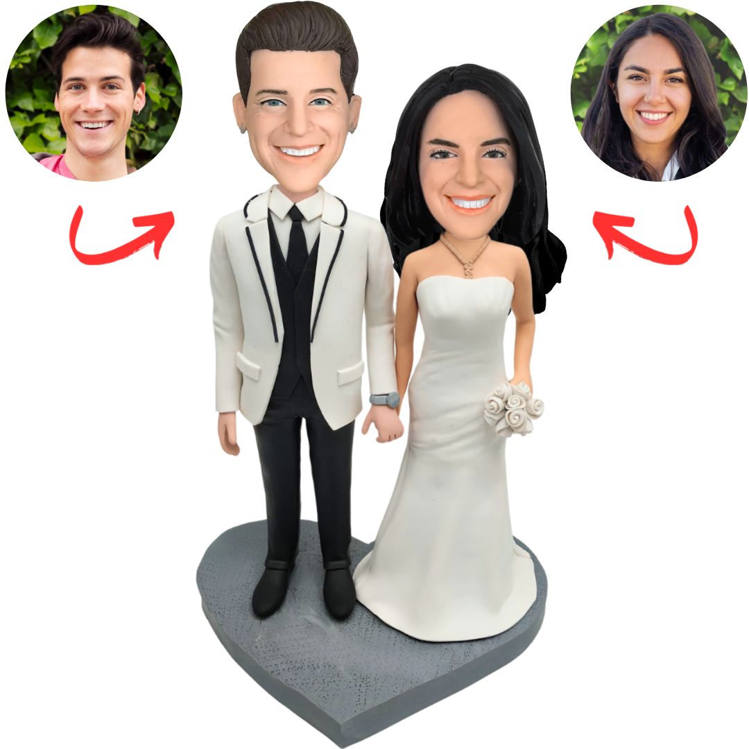 Bride And Groom Wedding Couple Custom Bobbleheads Cake Topper