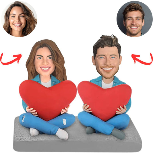 Seated Pose Couple with Heart Custom Bobbleheads
