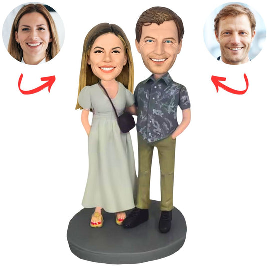 Casual Couple in Summer Outfits Custom Bobbleheads