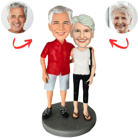 Old Couple in Casual Vacation Outfits Custom Bobbleheads