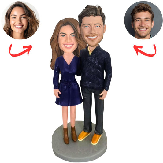 Stylish Couple Custom Bobbleheads Cake Topper