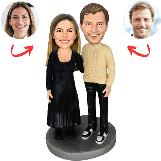 Modern Couple Custom Bobbleheads Cake Topper