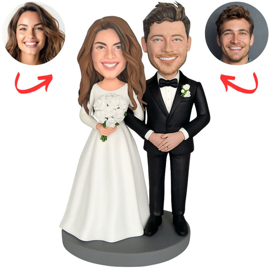 Elegant Wedding Couple Personalized Bobbleheads Cake Topper