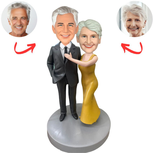 Older Pair in Formal Attire Couple Custom Bobbleheads