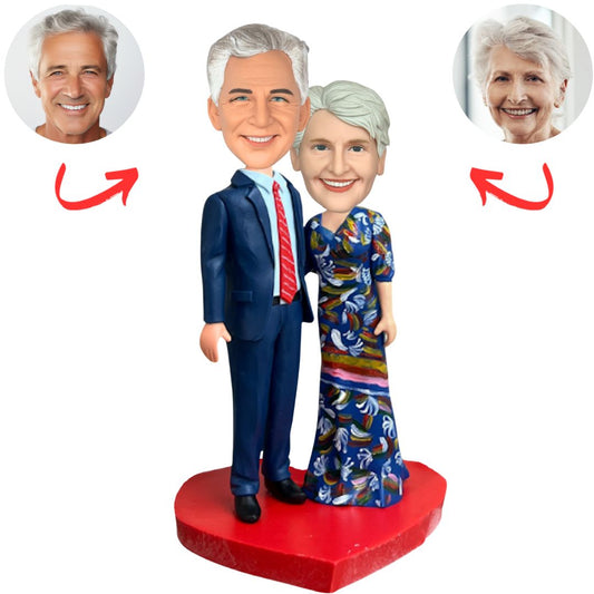 Business Old Couple with Heart Base Personalized Bobbleheads