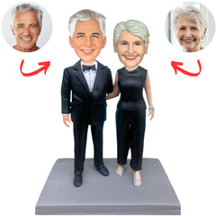 Couple in Black Formal Outfits Personalized Bobbleheads
