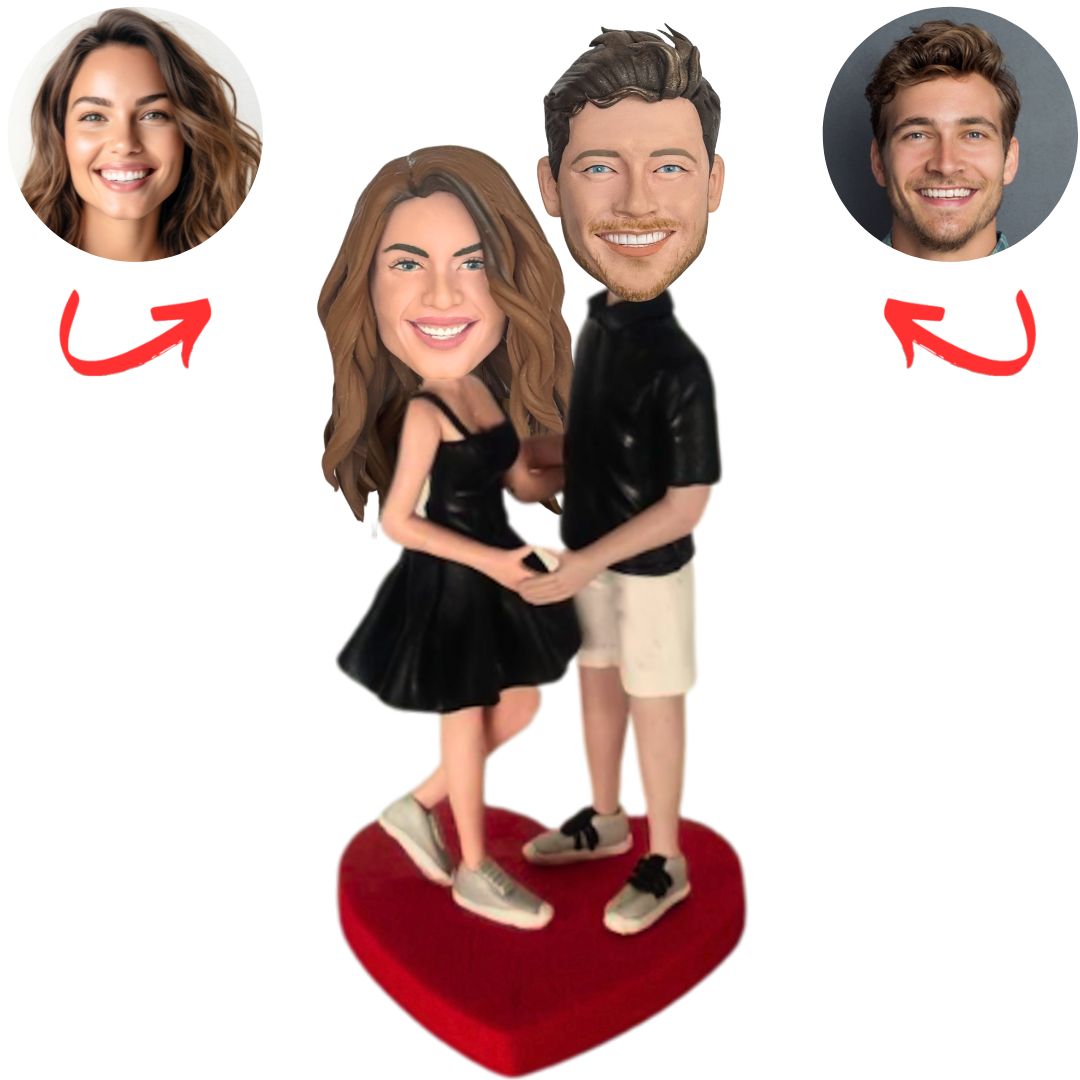 Couple Holding Hands on Heart Base Personalized Bobbleheads from Photo