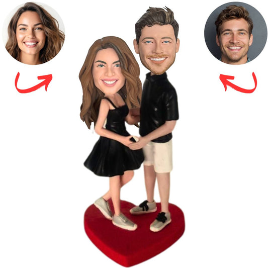 Couple Holding Hands on Heart Base Personalized Bobbleheads from Photo