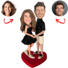 Couple Holding Hands on Heart Base Personalized Bobbleheads from Photo