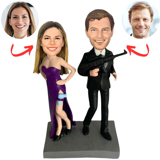 Secret Agent Outfits Couple Custom Bobble Heads