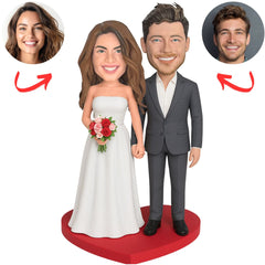 Wedding Couple Holding Hands on Heart Base Personalized Bobbleheads