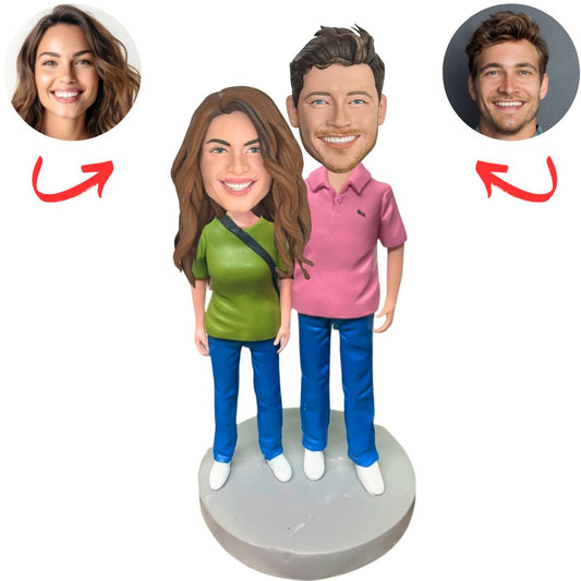 Laid-Back Style with Polo and Crossbody Bag Couple Personalized Bobbleheads
