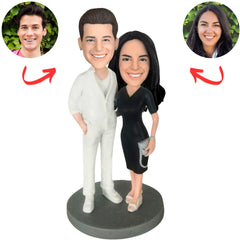 Couplein Elegant Black & White Outfits Personalized Bobbleheads