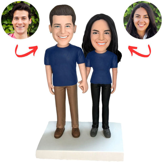 Blue Shirt Couple Custom Bobbleheads