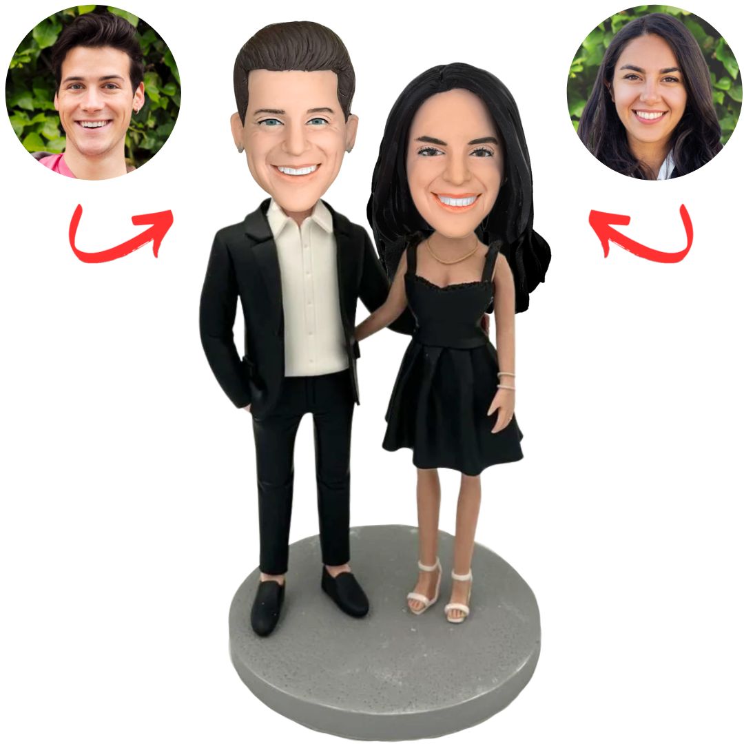 Black Suit Happy Couple Custom Bobbleheads