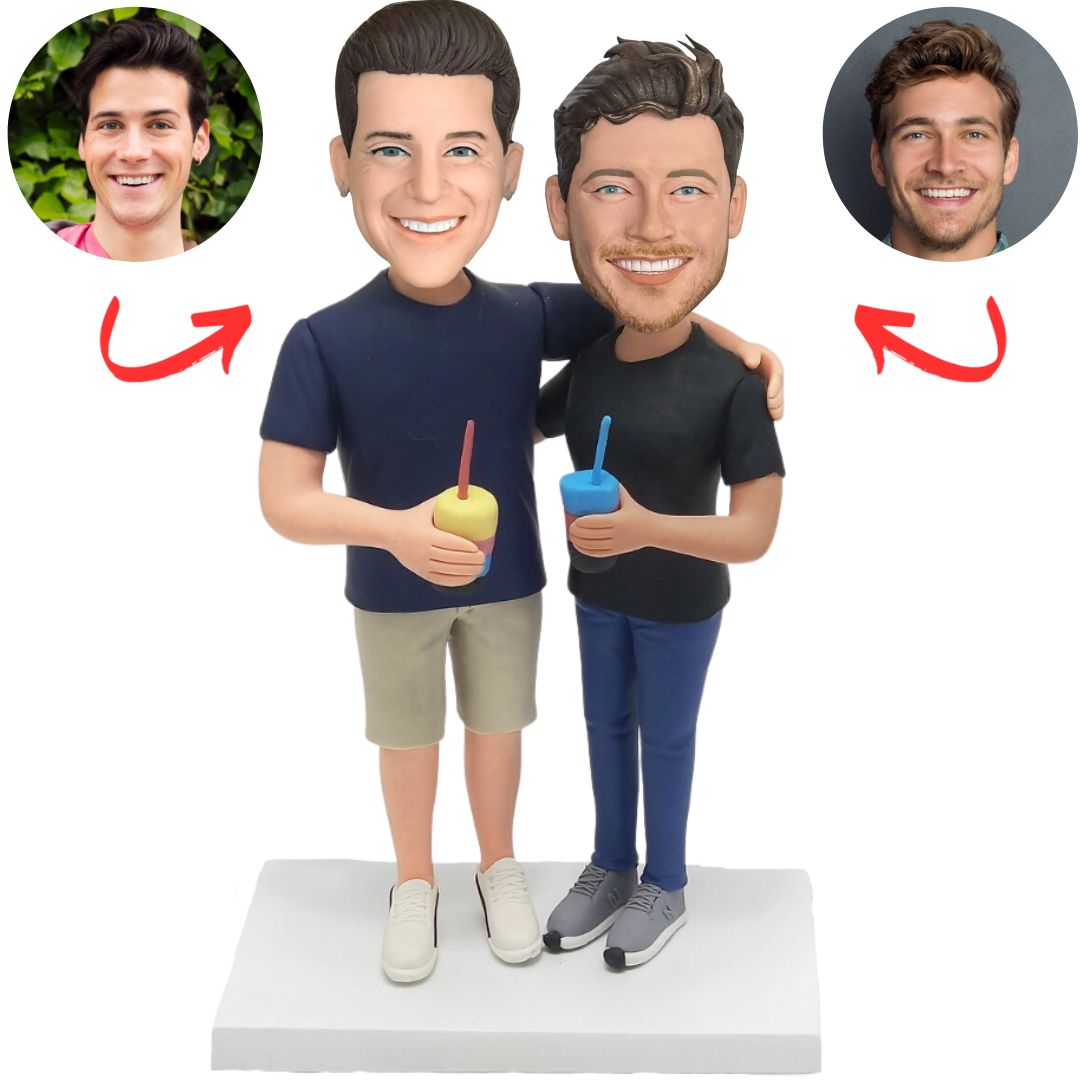 Brothers Holding Drinks Custom Bobbleheads