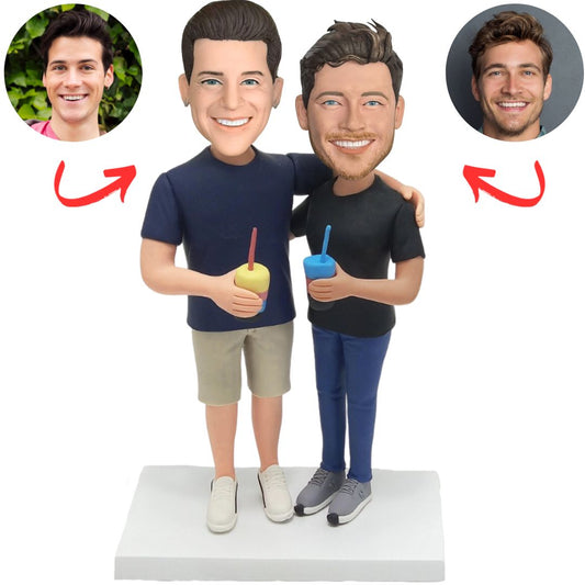Brothers Holding Drinks Custom Bobbleheads