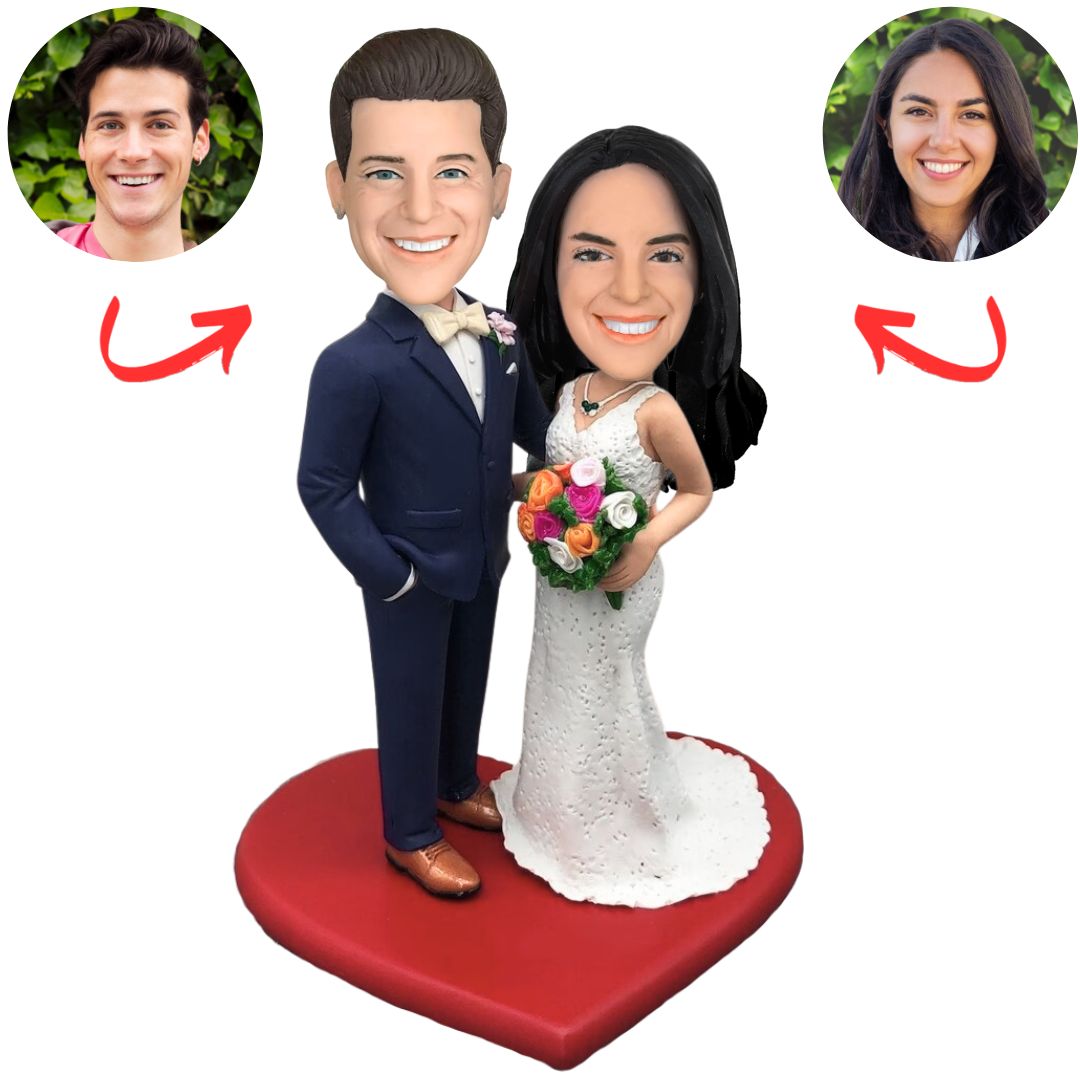 Wedding Couple Holding Flowers Custom Bobbleheads