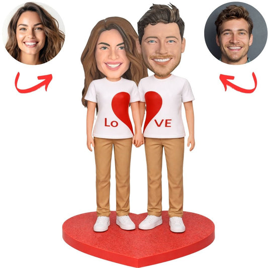 Love Heart Happy Couple Custom Bobbleheads