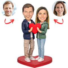 Couple Wearing Hoodies with Heart Custom Bobbleheads