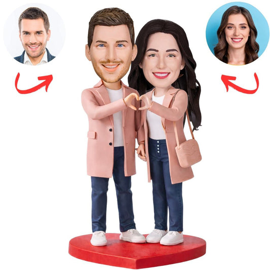 Hand Heart Happy Couple Custom Bobbleheads