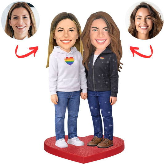 Casual Lesbian Couple LGBT Custom Bobbleheads