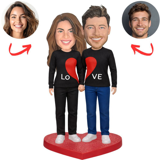 Couple in LOVE Heart Black Couple Shirt Custom Bobbleheads