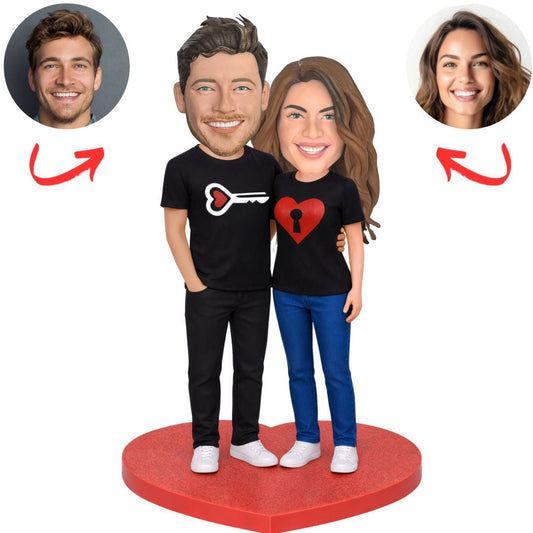 Key to My Heart Couple Custom Bobbleheads