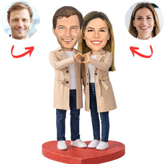Couple Wearing Khaki Trench Coats Custom Bobbleheads